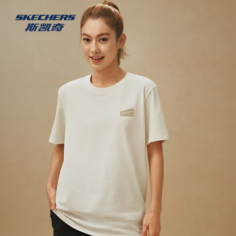斯凯奇（Skechers）男女T恤短袖新款透气纯色速干白色柔软舒适体恤运动 棉花糖白 M