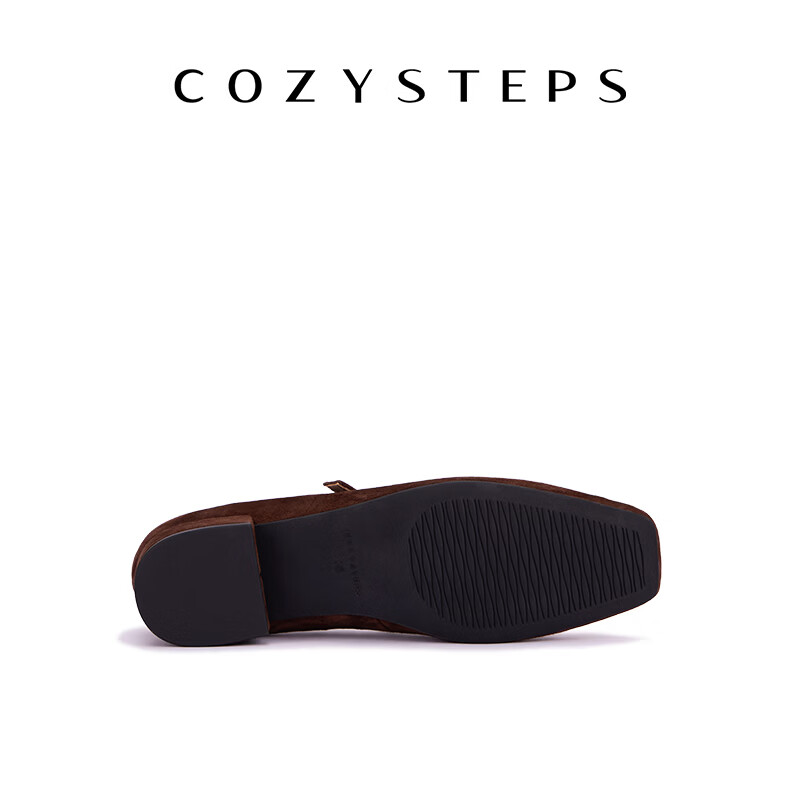 COZY STEPS可至女士26秋季新款羊皮反绒玛丽珍浅口单鞋真皮平底鞋 咖啡色 39