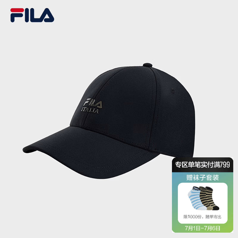 FILA 斐乐官方男新款棒球帽休闲通勤帽子时尚运动帽遮阳帽鸭舌帽 正黑色-BK