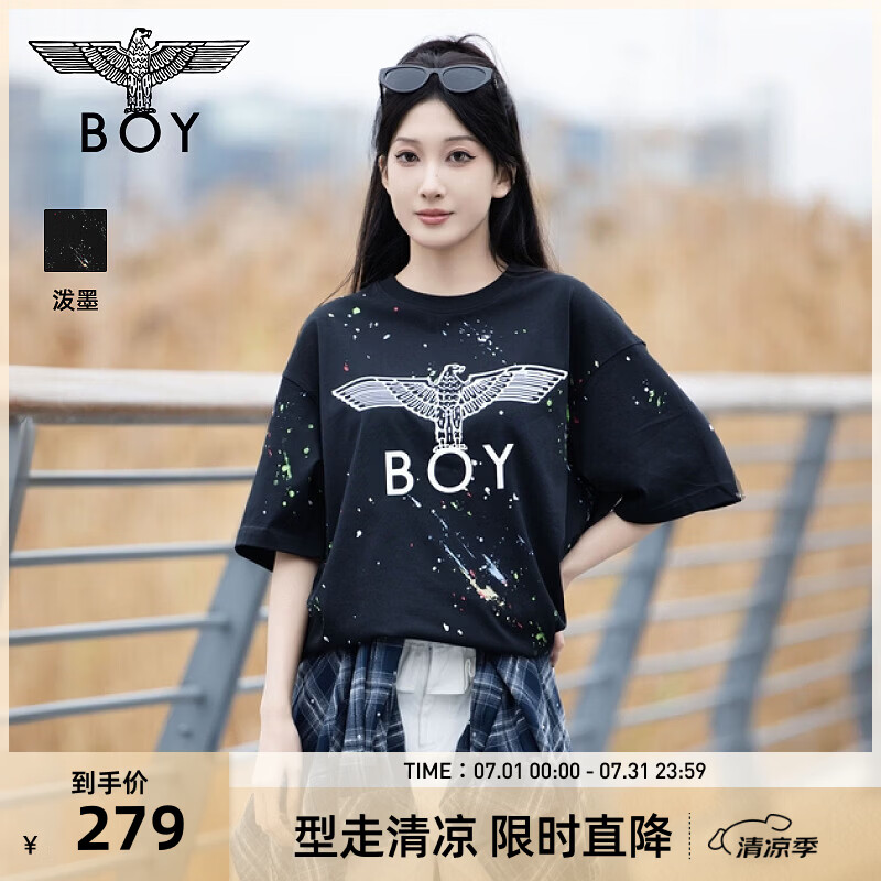 BOY LONDON【琥珀流光】男女经典翅膀休闲涂鸦潮牌短袖T恤N01800 黑色 M