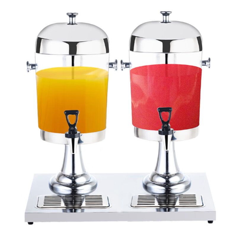 苏勒 加厚不锈钢果汁鼎商用透明冷饮机饮料桶自助餐单头果汁桶带龙头 加厚款双头16升