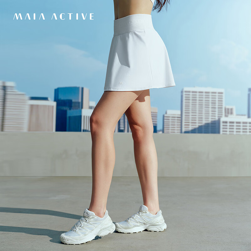 MAIA ACTIVE扇褶裙 含安全裤网球裙瑜伽健身训练A字运动半裙短裙 63SK10 纯净白 M