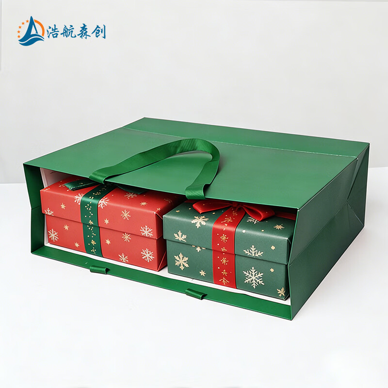 浩航森创红色礼品袋服装化妆品购物加厚手提袋横款特大号 森林绿色大号 43*14*32cm 5个