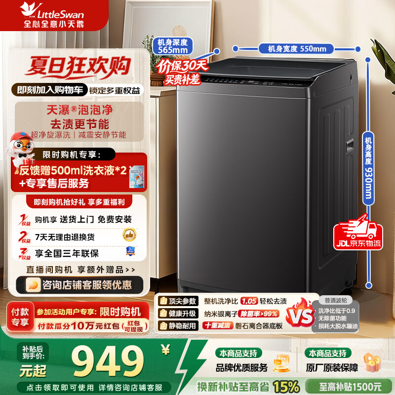 小天鹅旗舰店洗衣机 1022.5元 - 线报酷