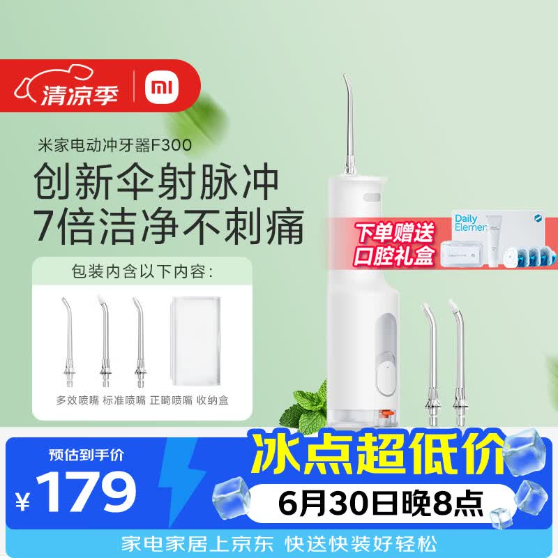米家小米立式冲牙器洗牙器水牙线 F300烟纱白创新散射脉冲4档模式牙齿冲洗器生日节日礼物送礼物