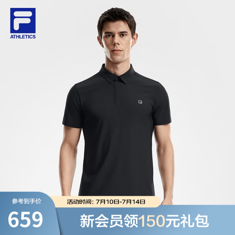 FILA 斐乐官方男子针织短袖POLO衫2026夏季新款健身运动防晒上衣 深黑-BK XL 180/100A/XL