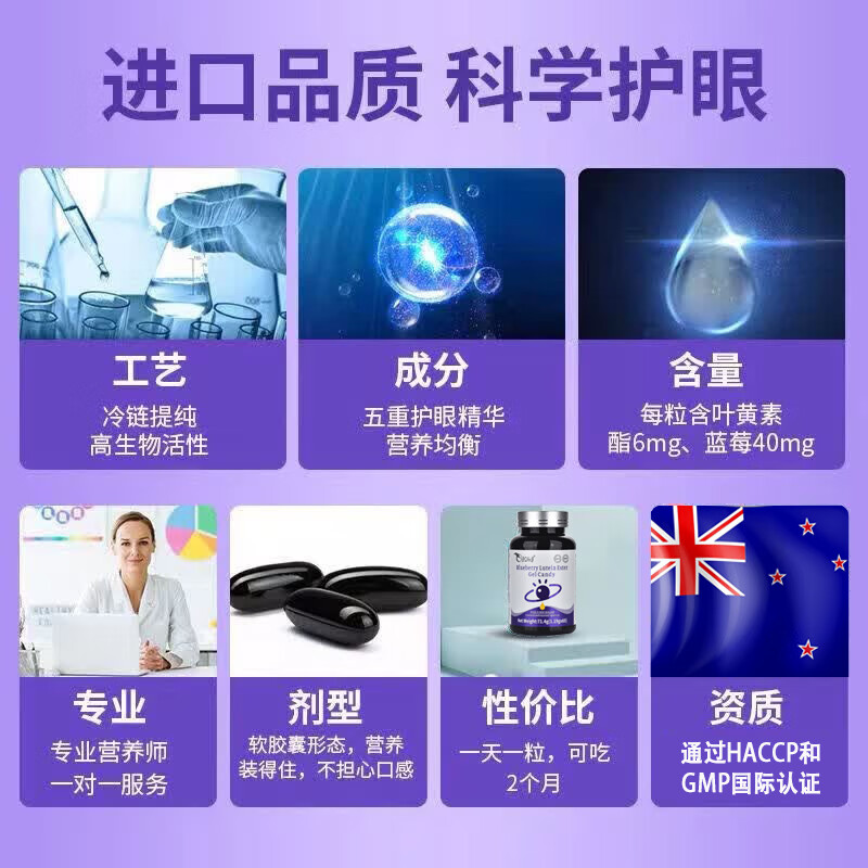 奈力士进口蓝莓叶黄素成人中老年人视力模糊不清12-18岁青少年搭护眼片 【 60粒*1瓶 】眼睛干痒红血丝飞蚊老花可用 熬夜加班,高中生备考必备缓解眼部不适
