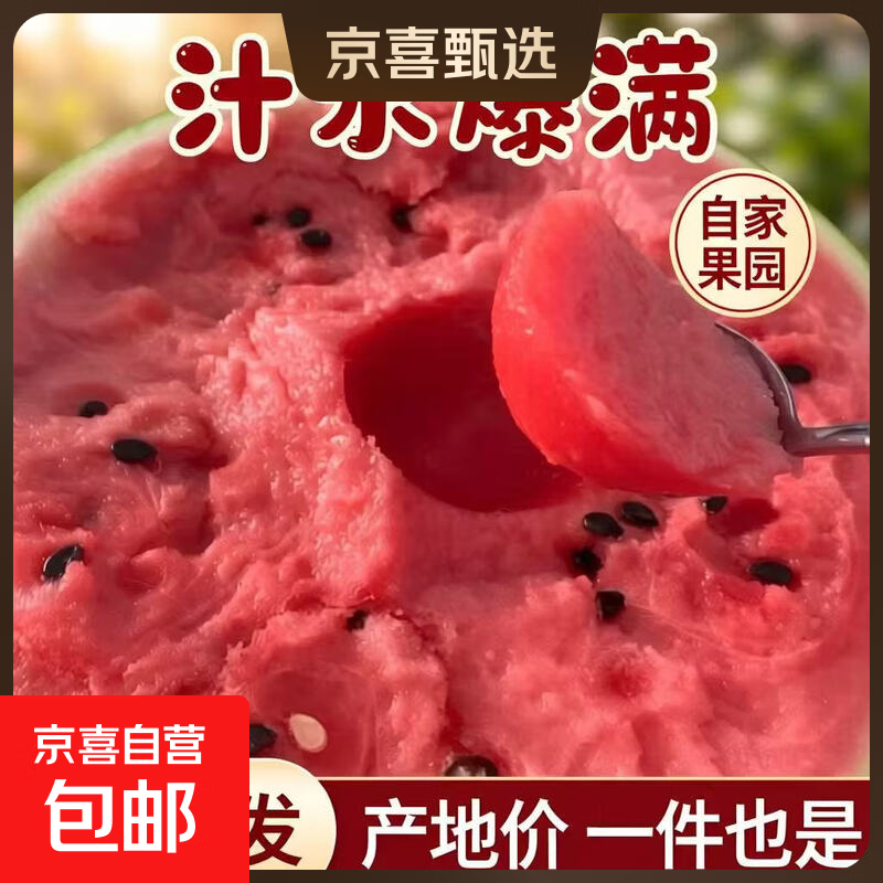 京东包邮正宗现摘薄皮麒麟西瓜新鲜采摘当季应季有籽水果批发 净重10-12斤装