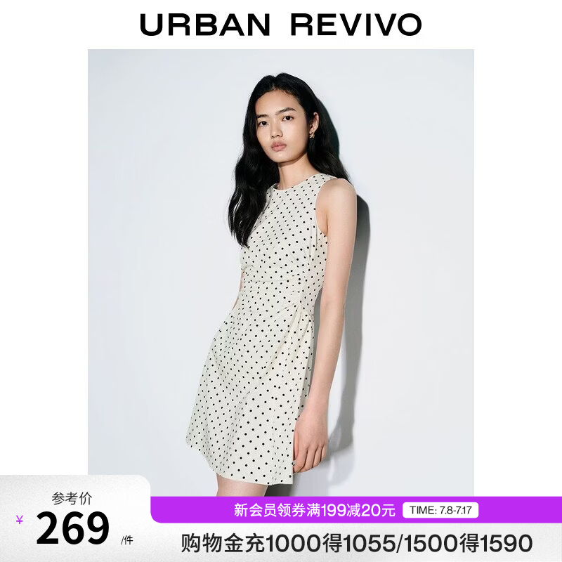 UR2026夏季新款女装休闲摩登波点褶皱收腰无袖连衣裙UYY760104 本白印花 S