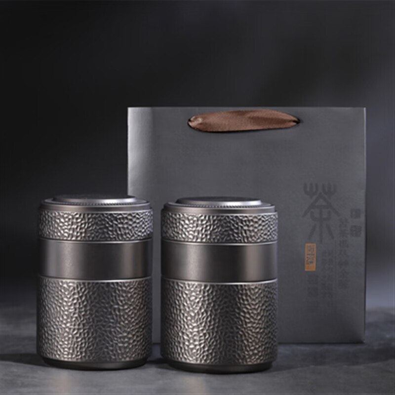 歐伊曼得鐵罐空罐密封儲(chǔ)存罐茶盒金屬罐子白茶馬口鐵存茶葉罐便攜小 85矮雙罐配袋/灰色 含內(nèi)蓋 0ml