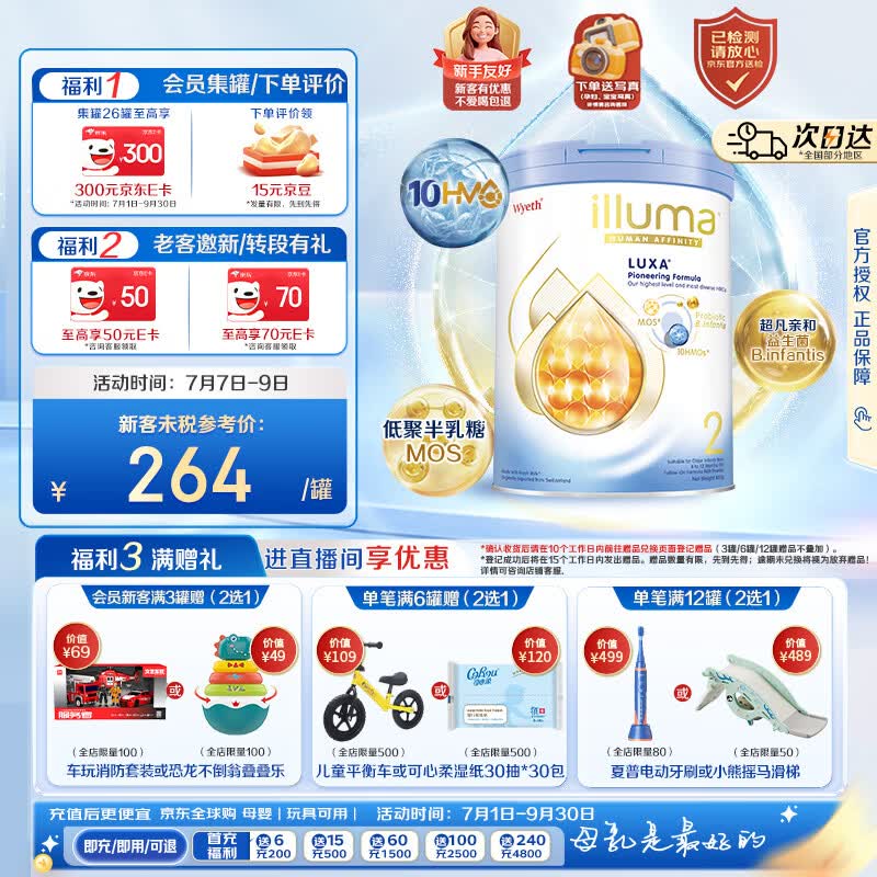 惠氏（Wyeth）港版启赋未来婴儿奶粉2段6-12月800g 10HMO+益生菌【京东已检测】