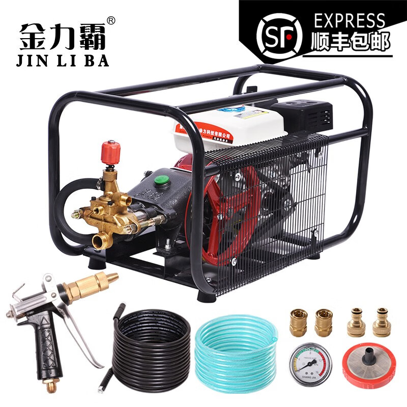 金力霸55/58型商用高压洗车机手提式220v全自动高压清洗机电动洗车器洗车泵自吸式刷车洗车场专用 汽油动力标配款（15米+金属铜枪）