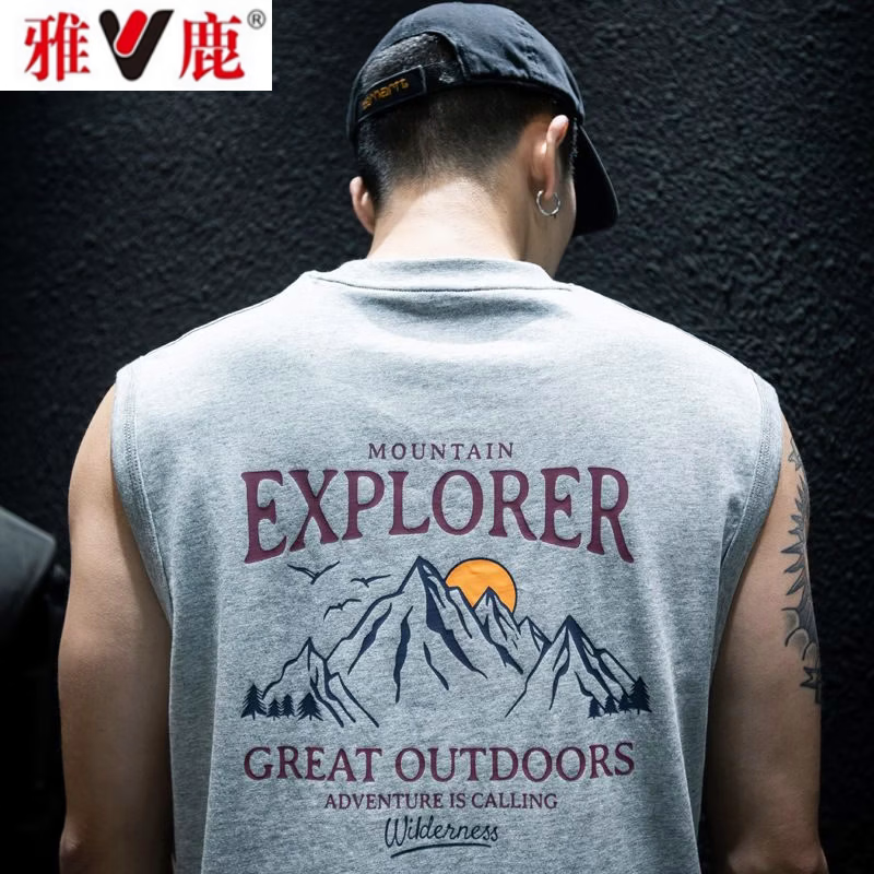 雅鹿夏季无袖t恤背心男宽松潮牌ins大码坎肩半袖美式运动12 M 均码 黑色【EXPORER】