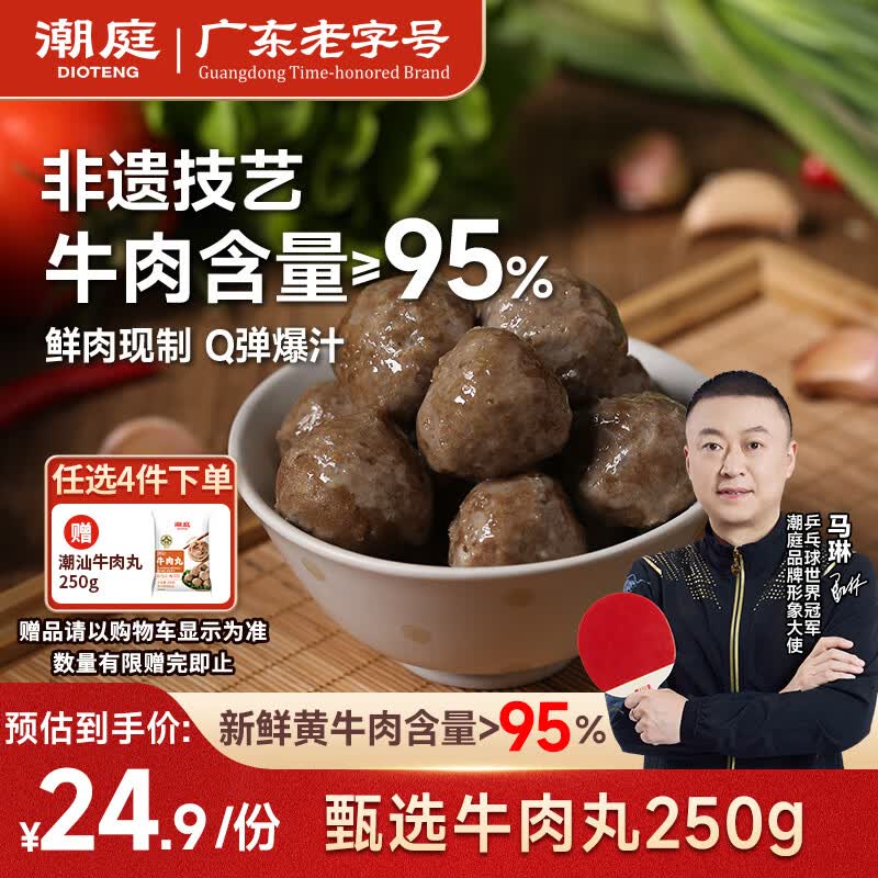 潮庭甄选牛肉丸250g 牛肉含量≥95% 纯牛肉不含杂肉 潮汕火锅食材早餐