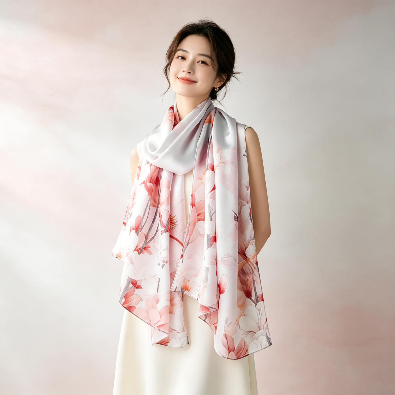 杭丝路真丝丝巾女士国风长巾桑蚕丝外搭披肩围巾生日礼物节日送妈妈实用 后花园 玉兰香 京东折扣/优惠券