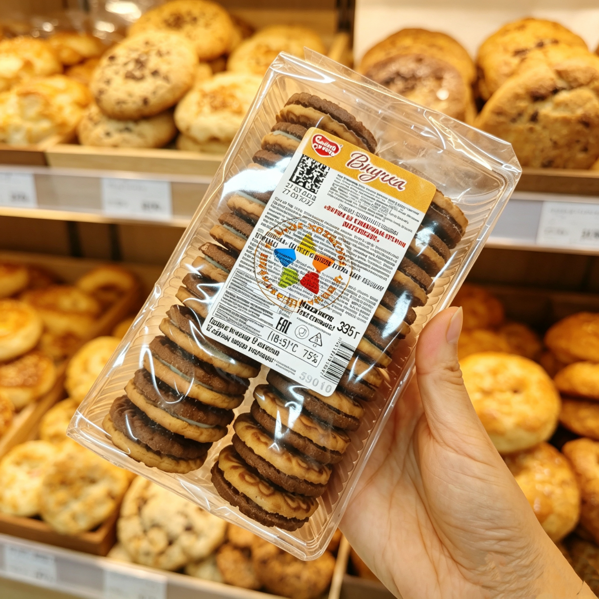 莫斯小鸟【俄罗斯国家馆俄罗斯原装进口饼干老式夹心酥脆零食代餐早餐办公 小孙女巧克力饼干 335g*1袋