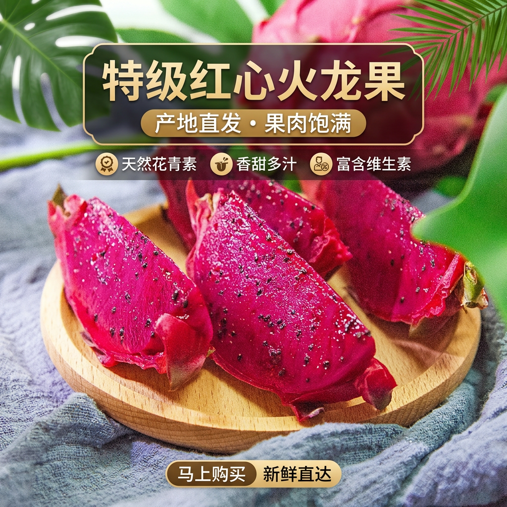 广西红心火龙果 精品礼盒装 新鲜纯甜   坏果包赔 带箱10斤装，9-12颗，大果（单果重量6-8两）