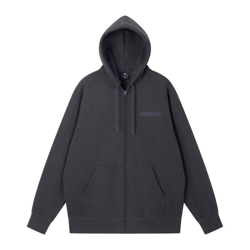 京东京造加绒开衫卫衣男秋季加厚发热宽松情侣百搭外套 深岩灰 XXL