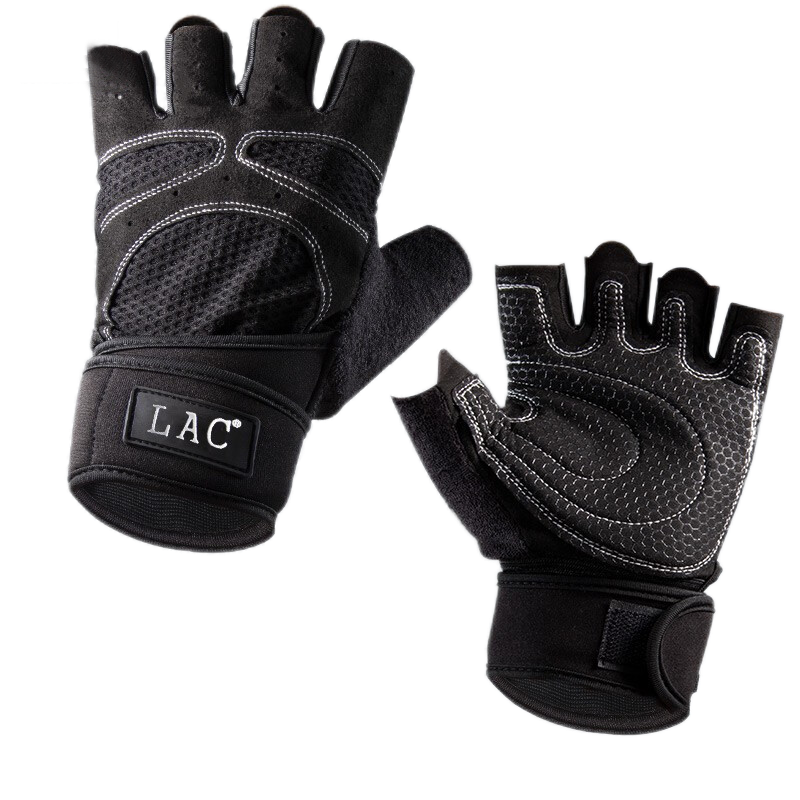 LAC 健身手套 男运动女护腕器械训练防滑透气夏半指单杠 镂空透气 黑色 L码（适用手围19.5-21.5cm）