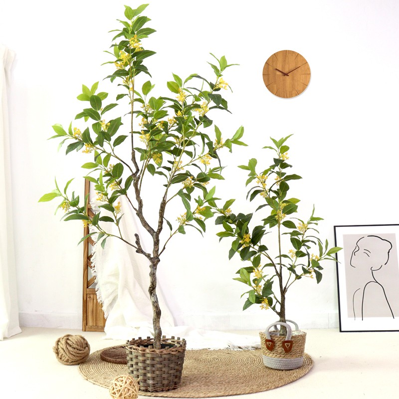 桂花树仿生绿植盆栽假树室内橱窗客厅落地装饰造景摆件 单杆桂花树