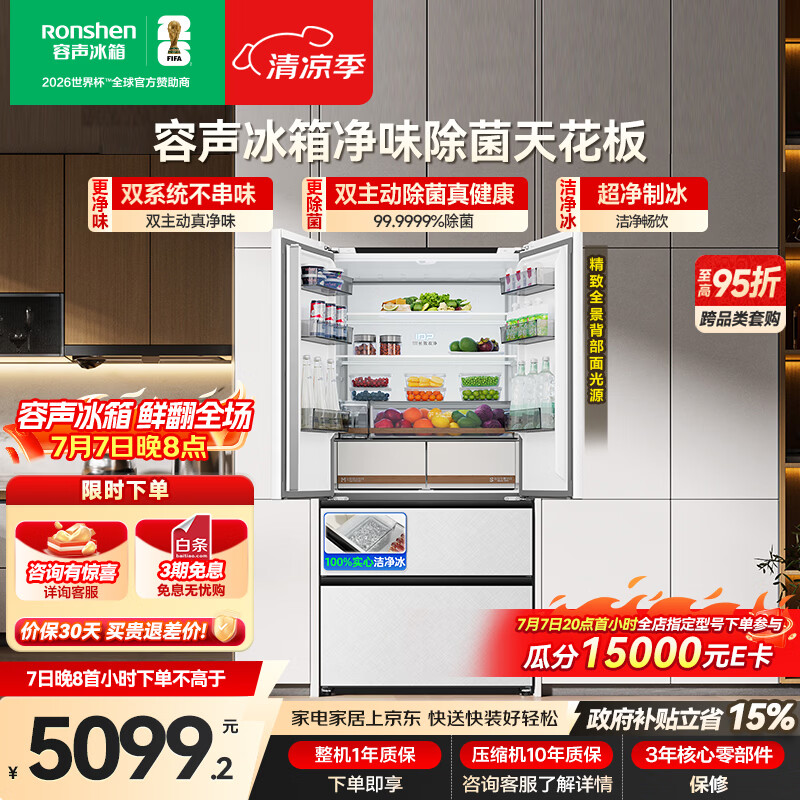 容声方糖机皇515L法式多门冰箱双净双系统超薄零嵌入一级能效无霜自动制冰国家补贴BCD-515P60FZNAD白