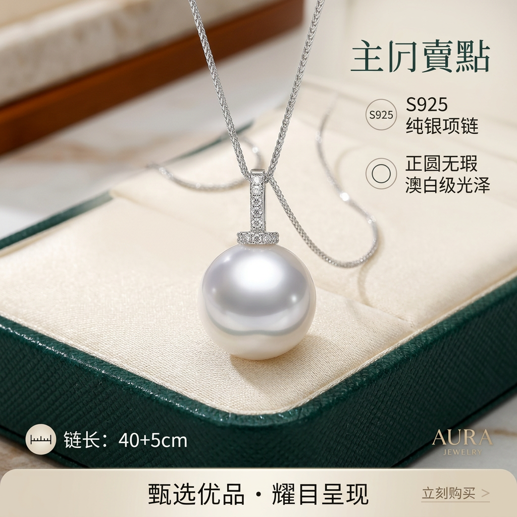 S925银项链珍珠项链女高级感时尚轻奢锁骨链小众送女友七夕送闺蜜 10-11mm银色S925银链 戴妃款