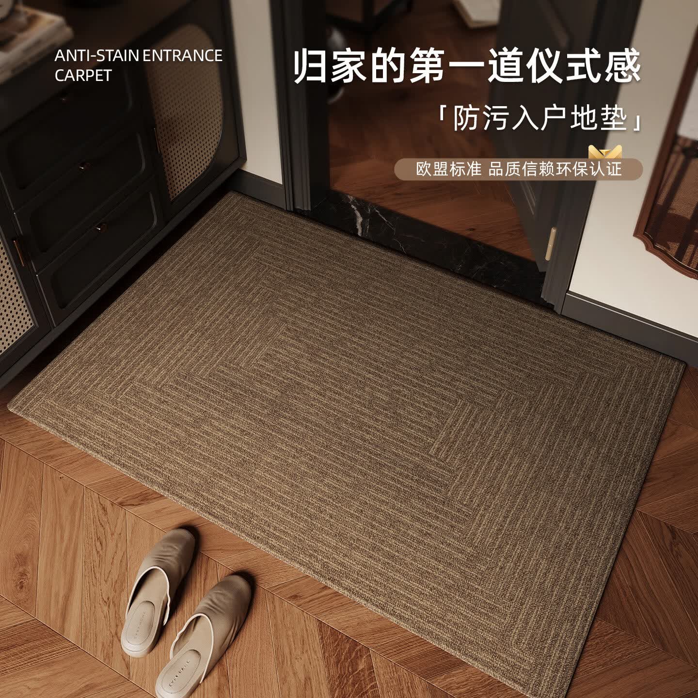 朗格入户门地垫2026新款轻奢家用防滑除尘耐脏门口门垫玄关垫子可裁剪 棕线几何 60×90cm