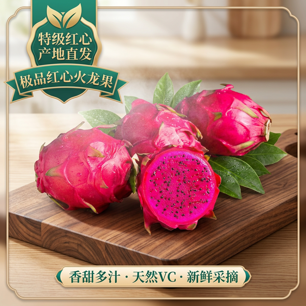 广西红心火龙果 精品礼盒装 新鲜纯甜   坏果包赔 带箱10斤装，9-12颗，大果（单果重量6-8两）