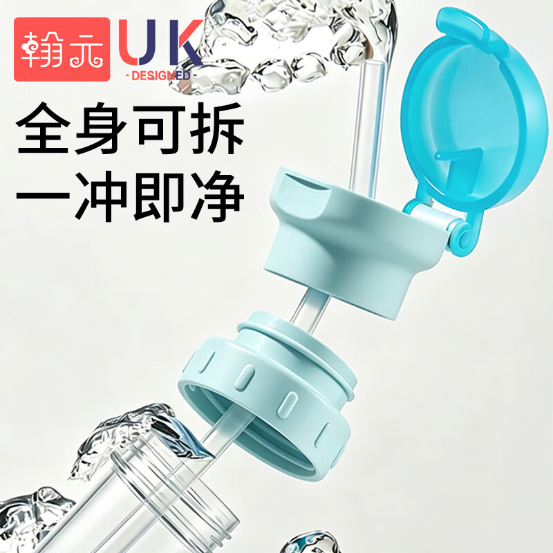 翰元矿泉水吸管盖喝水神器转换头儿童便携式瓶盖宝宝饮料瓶转换嘴 【新升级三口径|加长吸管】海盐蓝