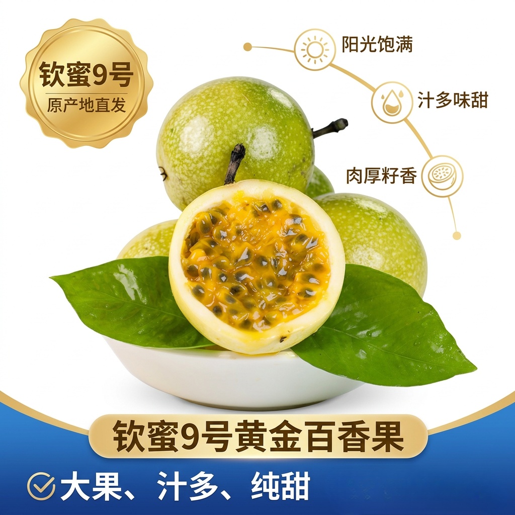 广西百香果水果生鲜当季应季特产钦蜜9号黄金百香果 特大果70-90g净果8.5斤装