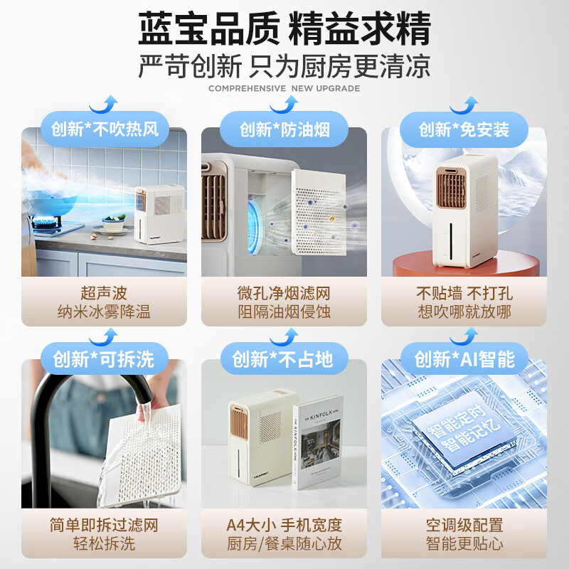 蓝宝(BLAUPUNKT)厨房冰雾扇冷风空调扇制冷小型壁挂电风扇加湿水冷风扇冷风机防油烟节能低噪加湿器 【经典爆款-X5】快速降温/台式免安装