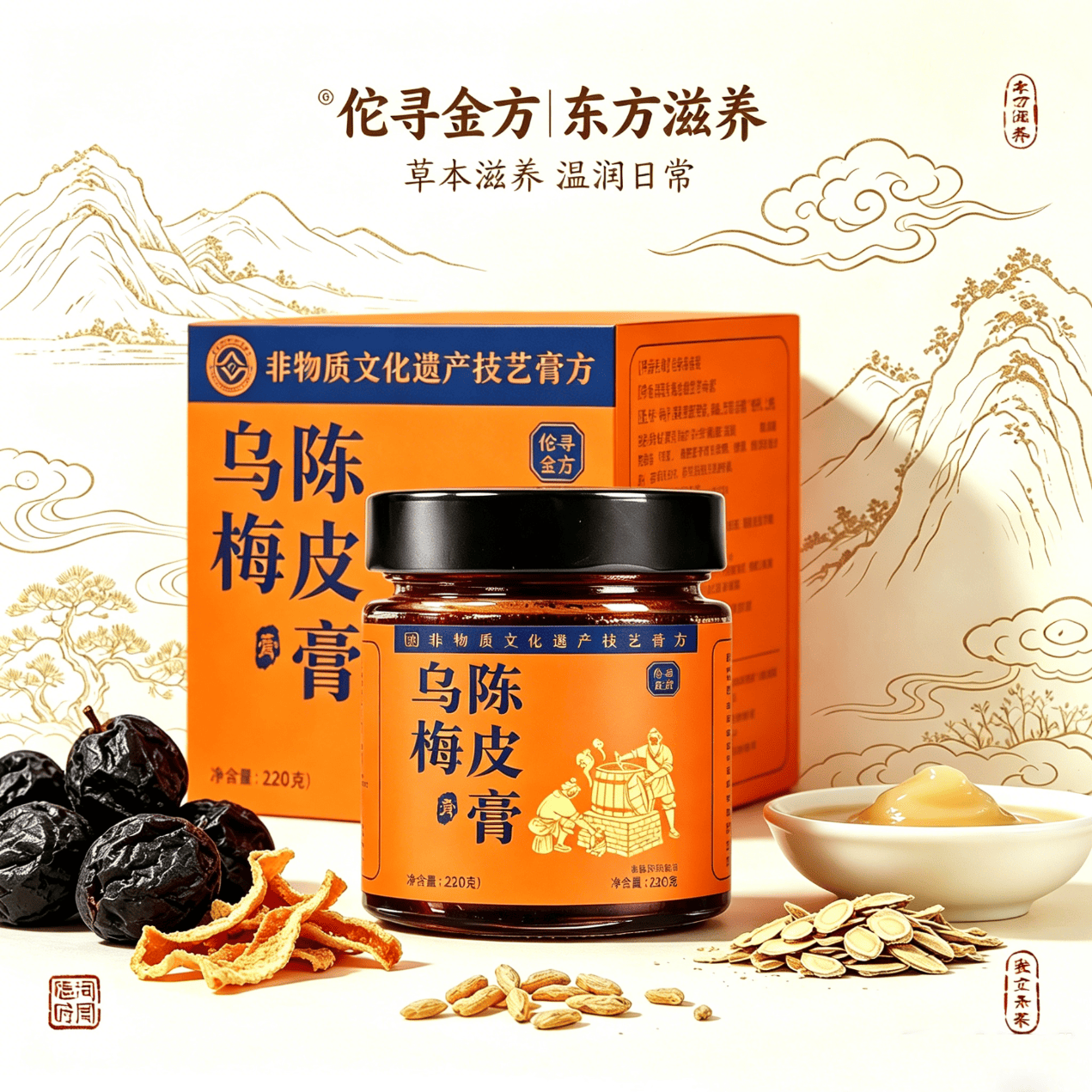佗寻金方乌梅陈皮三焦膏党参桑葚灵芝上热下寒三焦不通全躯疏通膏220g 超值装 220g*6瓶