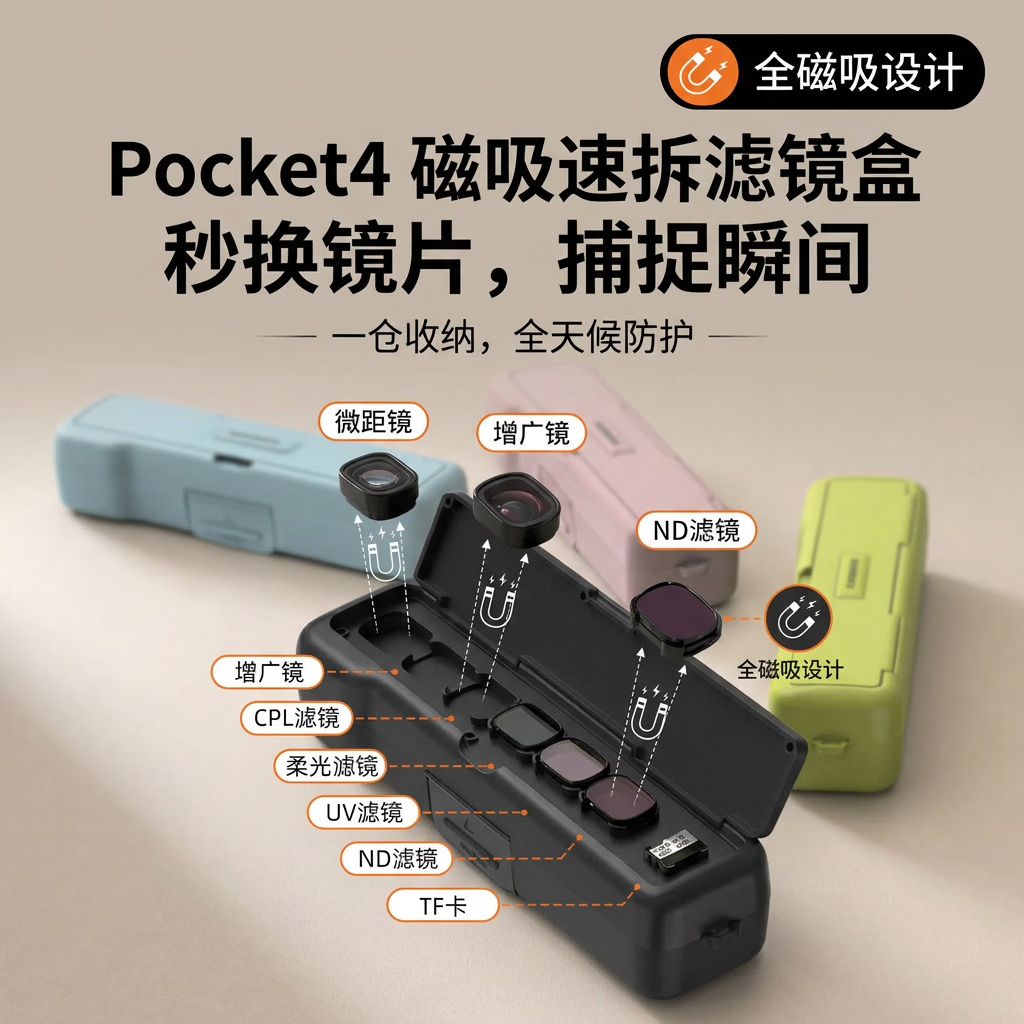 sheingka 【Pocket4/3专用】DJI大疆Pocket4/3保护壳一体式全包便携收纳盒pocket4/3翻盖磁吸防刮花保护套 可更换套餐壳颜色丨下单备注