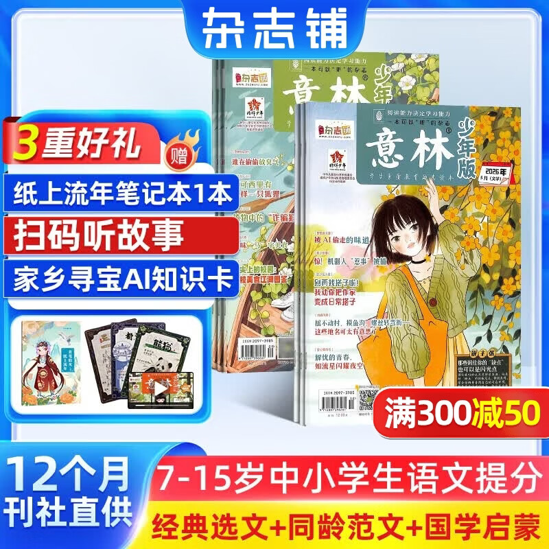 意林少年版/儿童文学少年版/商界少年/少年新知/历史喵 1年订阅 7-15岁儿童文学文摘杂志铺 中小学生青少年课外阅读语文作文素材学习辅导 初中小学生三四五六年级写作技巧提升物励志成长JC 【12个月