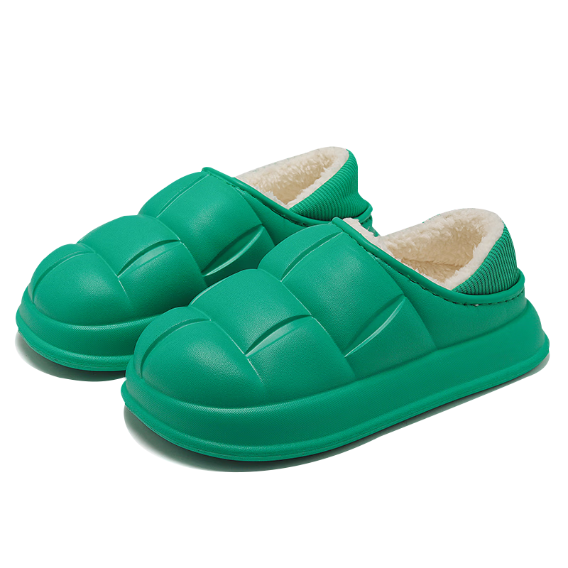 華美健步防水踩屎感按摩居家情侶棉拖鞋輕簡保暖舒適秋冬季室內(nèi)加絨軟底棉鞋女款HM2380A綠色36-37碼