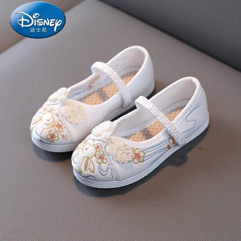 迪士尼（Disney）女童汉服布鞋古风公主鞋子古装女童绣花鞋宝宝手工汉服鞋子软底 T20白色 36码