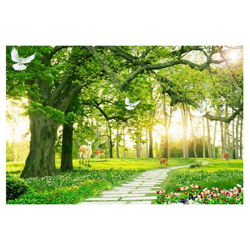 豪金聚墙贴树林草地电视背景墙画卧室装饰画树木发财 大树森林小路 高