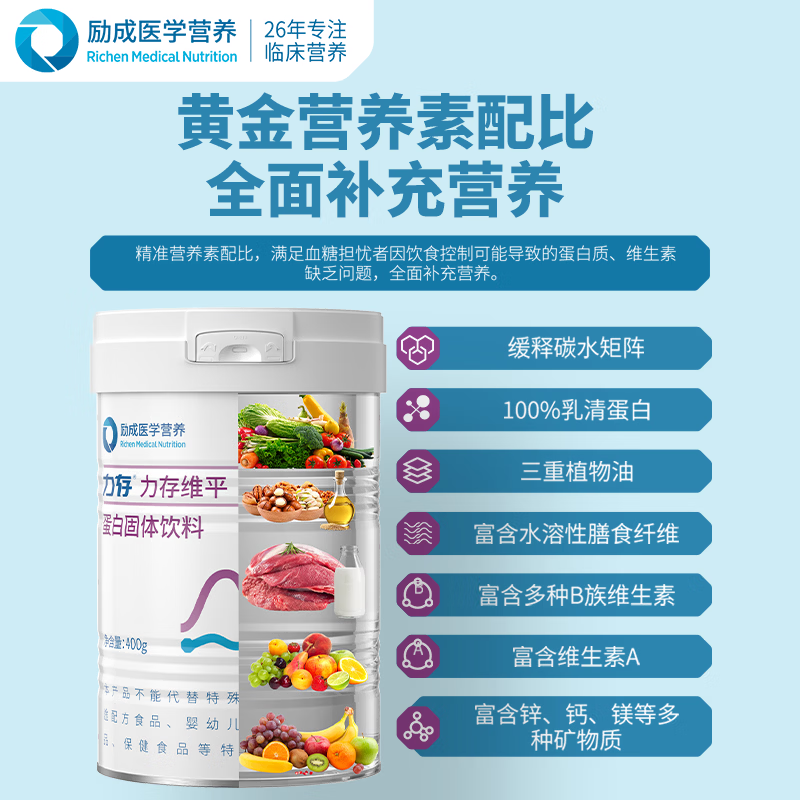 力存维平浓缩乳清蛋白粉高膳食纤维低GI全面补充营养代餐富含维生素 【肠胃弱人群刚需】 400g*2罐