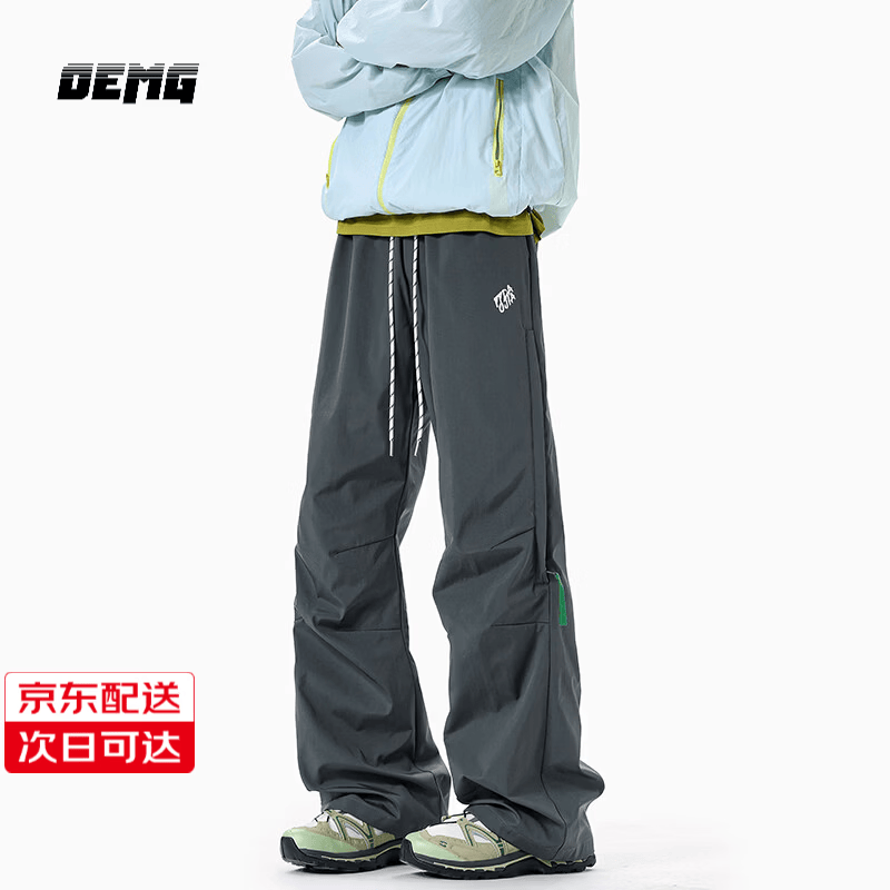 OEMG 美式户外运动冲锋休闲裤男士夏季宽松百搭直筒防风潮流长裤子 A001-1-K5931深灰色 2XL [建议130-150斤]
