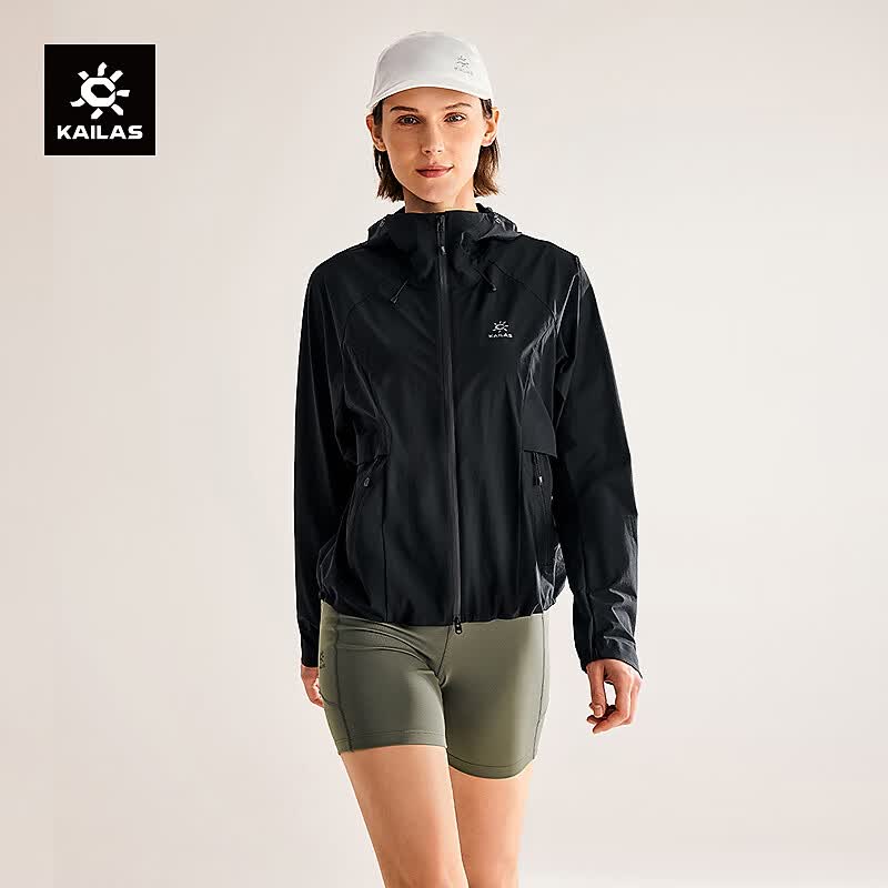 KAILAS凯乐石M3软壳衣女户外登山快干透气轻量防风弹力连帽薄外套春夏 玄青黑 XL