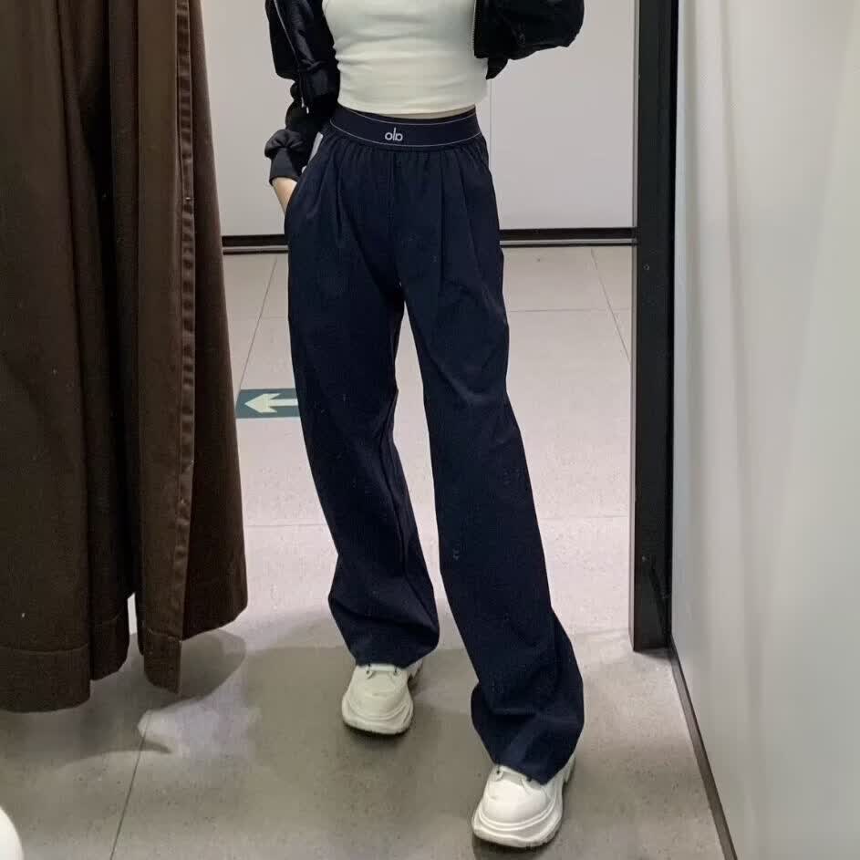 ALO YOGA美版原标爆款阔退裤女宽松瑜伽裤运动长裤薄荷设计提升舒适感 浅石灰 XL 建议125-14斤
