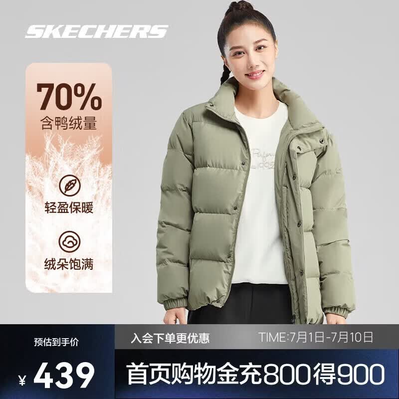 斯凯奇2025冬季保暖时尚百搭男女同款羽绒外套P423U038