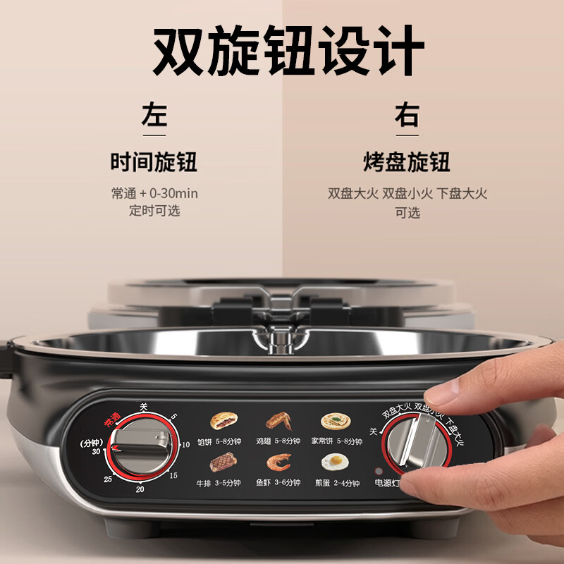 利仁(Liven)小钢人电饼铛家用不锈钢0涂层下盘可拆洗双面加热多功能煎饼锅加深电煎锅可定时早餐机LR-XGR3397 【小钢人-配钢铲】可定时调温+40mm深盘