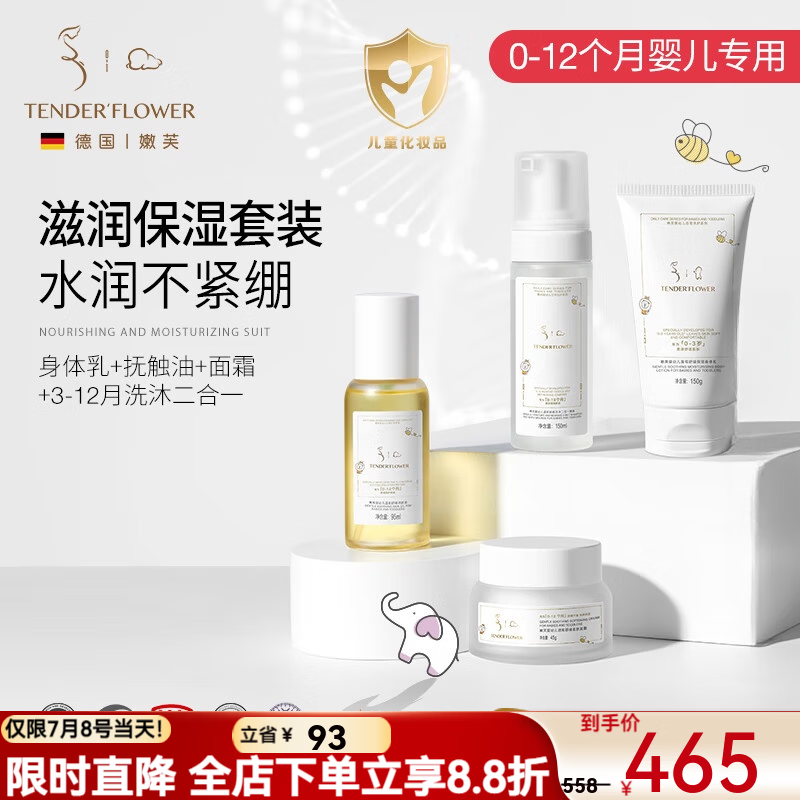 嫩芙0-6-12月新生婴儿面霜婴幼儿面部滋润保湿晒后舒缓宝宝润肤乳儿童 【保湿】洗沐合一+身体乳+霜+油（有效期至26年12月）