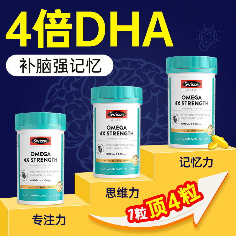 Swisse斯维诗无腥高浓度omega3深海鱼油胶囊1500mg成人护心脑眼呵护健康 【性价比之选】高浓度升级款 60粒*3瓶