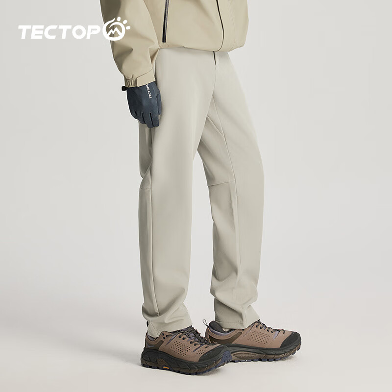 探拓(TECTOP)休闲裤男防风防泼水2026秋冬加绒保暖软壳长裤户外登山裤子 黄粱 S