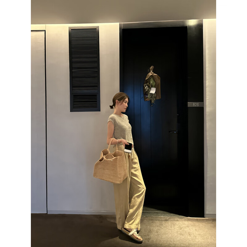LE ALFASHIONLINE【断码清仓】天丝亚麻休闲裤女新款春季薄款宽松简约垂感拖地裤 白色 现货 M