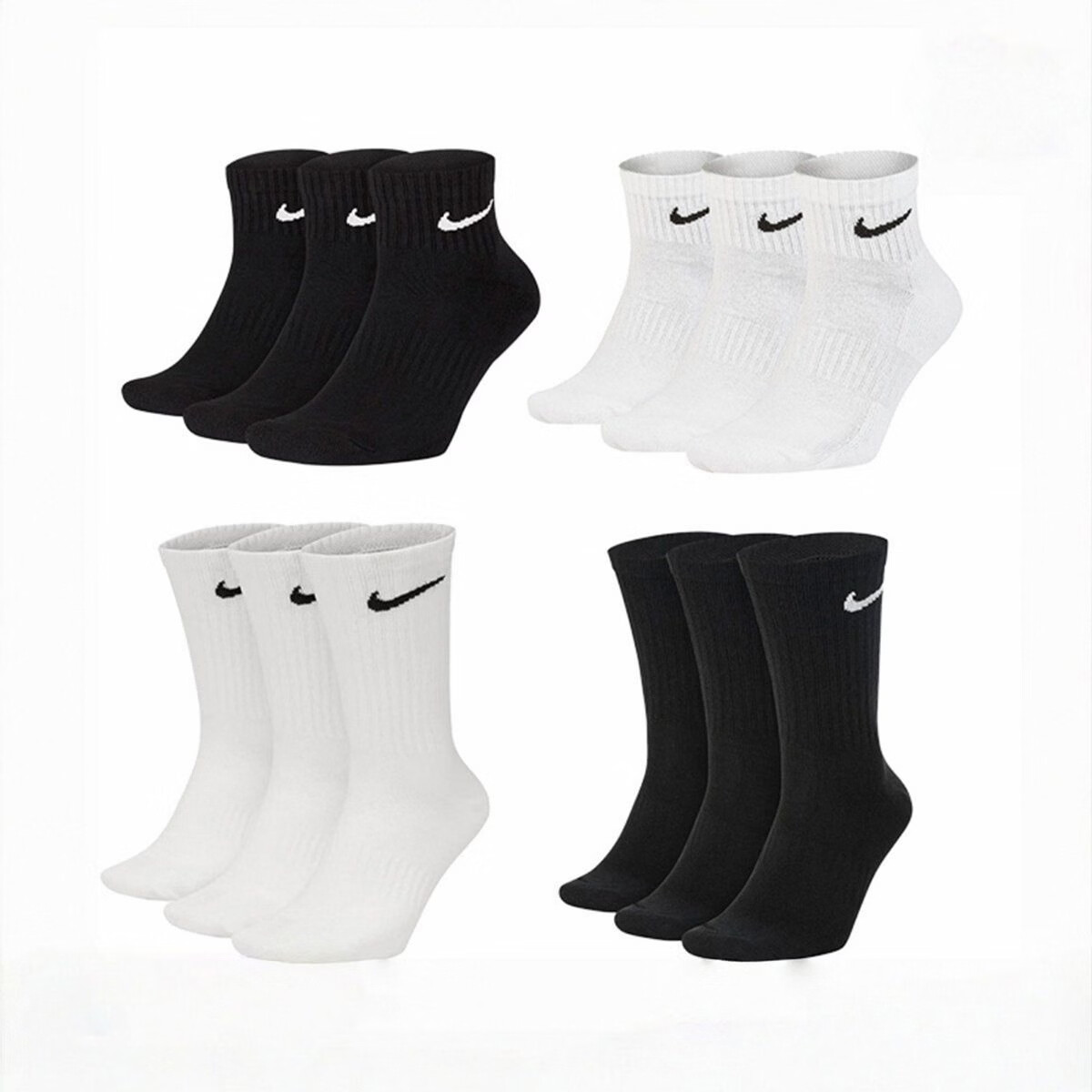 耐克(NIKE)运动袜四季款船袜中筒短袜透气情侣袜男高筒袜毛巾底袜正品 黑色船袜 四季款 3双 M 【38-42】