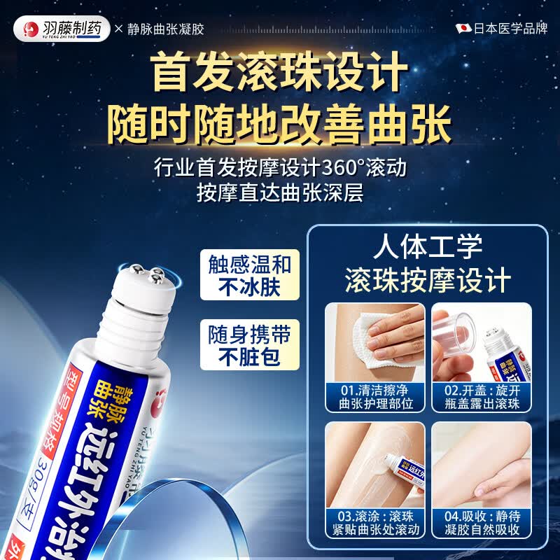 羽藤制药静脉曲张专用膏药蚯蚓腿疏通血管医用远红外治疗凝胶冷敷日本进口 【蚯蚓腿 青筋凸起专用】3盒装 至快次日达&无效包售后&日本品牌