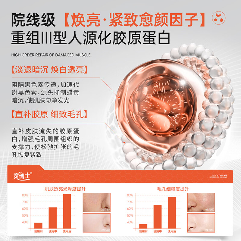 宽博士蛋白膜【博主同款】护理膜医用重组三型胶原蛋白减黄提亮细毛孔 【买三发五,五只装】猛减暗黄 实力提亮肌肤